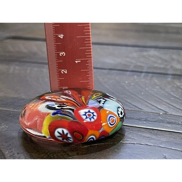 Vintage Murano Style Art Glass Millefiori Paper Weight Colorful Small Oval - Picture 5 of 7